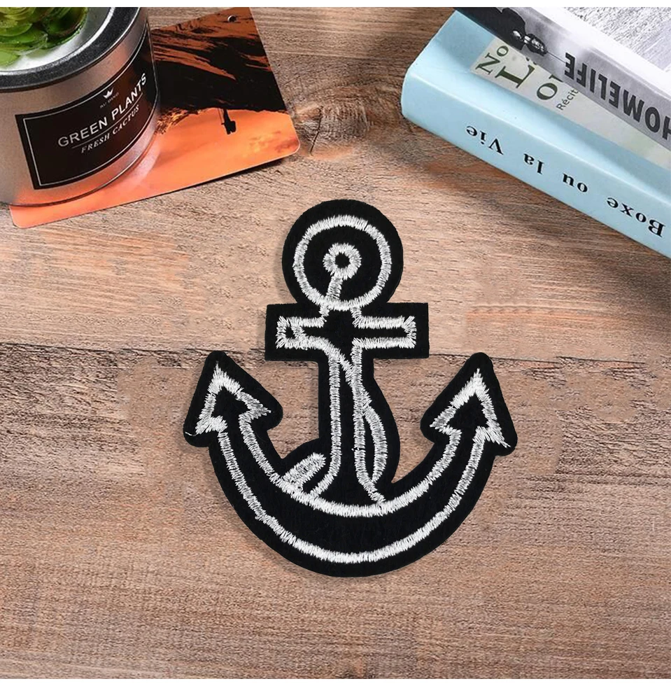 10  Black Embroidery Iron On Patches Stars Anchor Diamond Panther Punk Rock Patch DIY Badges For Clothes Jacket Clothing