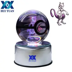 Хуэй юань 3d Mewtwo хрустальный шар 8 см поворотный usb и AA Батарея 3D светодиодный ночник настольная лампа