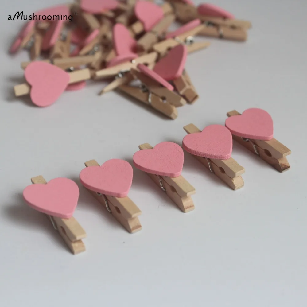 400x Mini Cute Wooden Heart Clip Pegs Baby Pink Heart Kid Party Favor