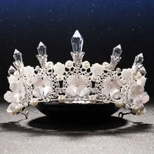 Columna de cristal blanco tiara nupcial de la flor de la perla joyería del pelo pelo de la novia accesorios de boda para las mujeres