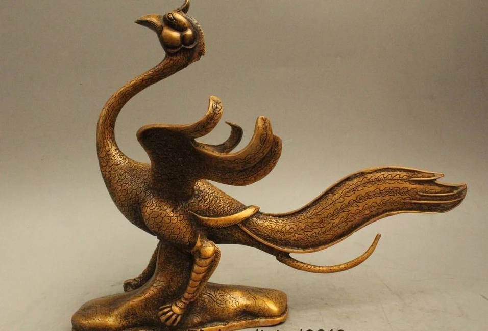 

10" Chinese Bronze Fengshui Fly Phoenix Juno Wonder Bird fung-hwang Statue