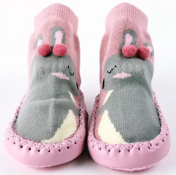 Зимние Нескользящие ботиночки для малышей; носки-тапочки с резиновыми мокасинами; тапочки; теплые длинные носки детские туфли; DS9 - Цвет: A