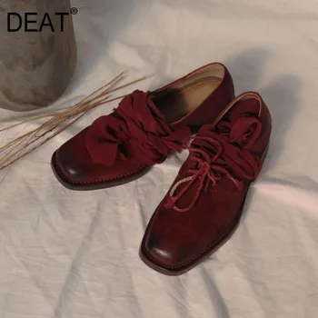 

[DEAT] 2020 New Spring Autumn Square Toe Shallow Pu Leather Bandage Casual Single High Heels Shoes Women Fashion Tide 10D253