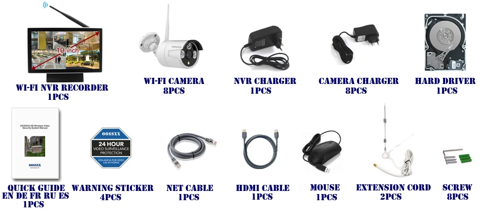 OOSSXX 8CH 1080P Беспроводной NVR комплект 10' монитор беспроводной CCTV 8 шт 1080P Крытый Открытый IP камера система видеонаблюдения