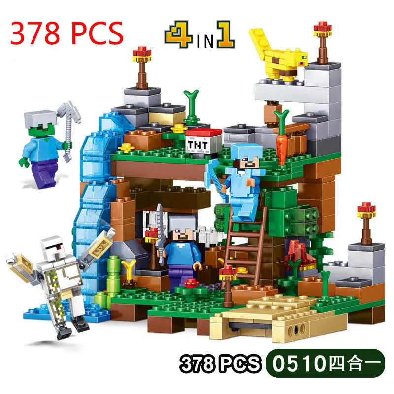 

My World Minecrafted Figures City Building Blocks 4 in 1 DIY Bricks Legoed Minecraft City Educational Enlighten Children Toys
