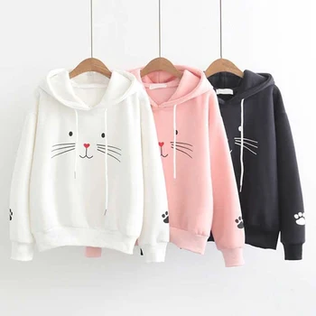 

2019 Spring Cat Print Women Sweatshirt Female Pullover Sweatshirt Long Sleeve Pullover Fleece Women Hoodies Sweatshirt