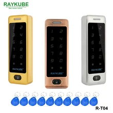RAYKUBE Access Control Keypad With Waterproof Cover Metal Touch RFID Reader + 10Pcs Keyfobs For Access Control System R-T03