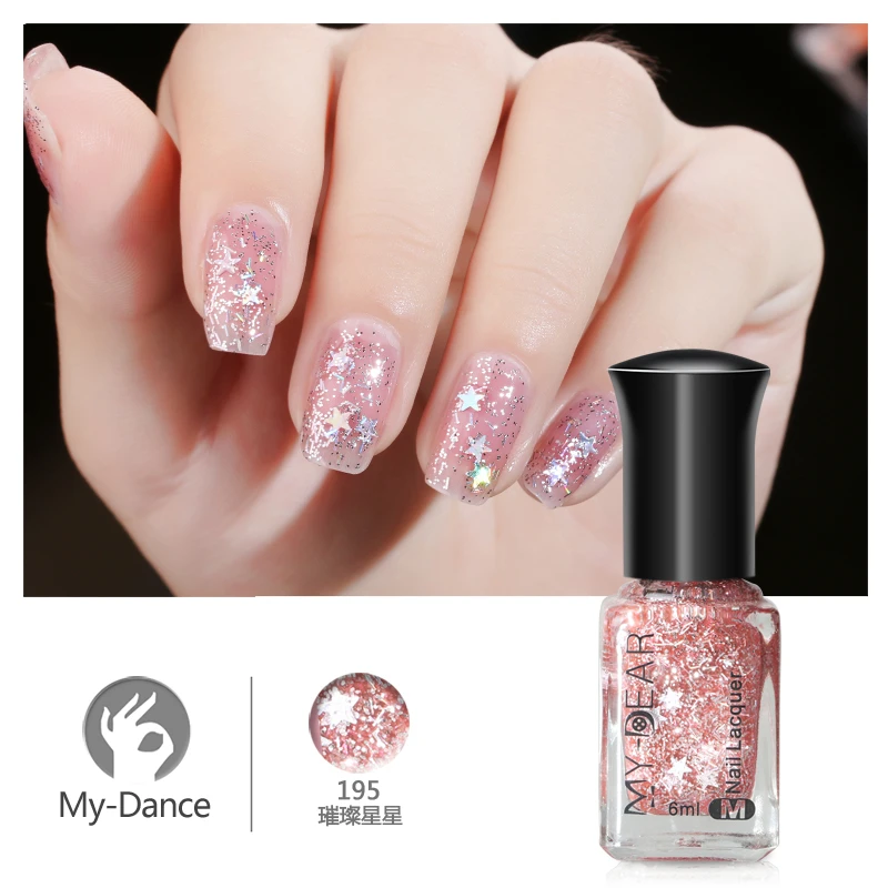 

MYDANCE 1 Bottle 6ml Light Red Star Sequins Nail Polish Long-lasting Nail Lacquer Manicure Regular Nail Art Varnish Polish