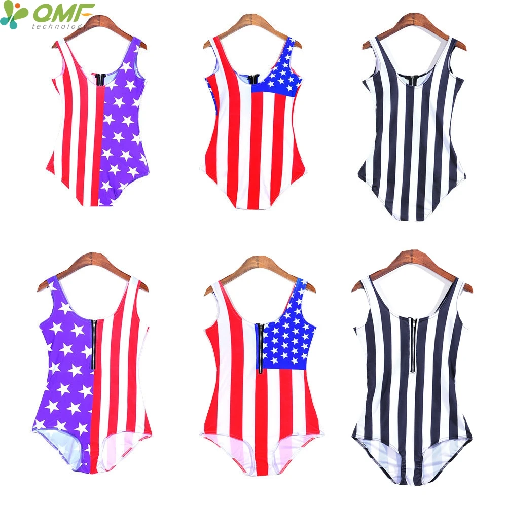 Zebra Stripe Uma Peça De Corte Alta Monokinis Maiôs Da Bandeira DOS EUA
