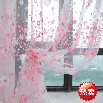 

2019 flower design finished rustic organza tulle fabric sheer curtains home Free shipping