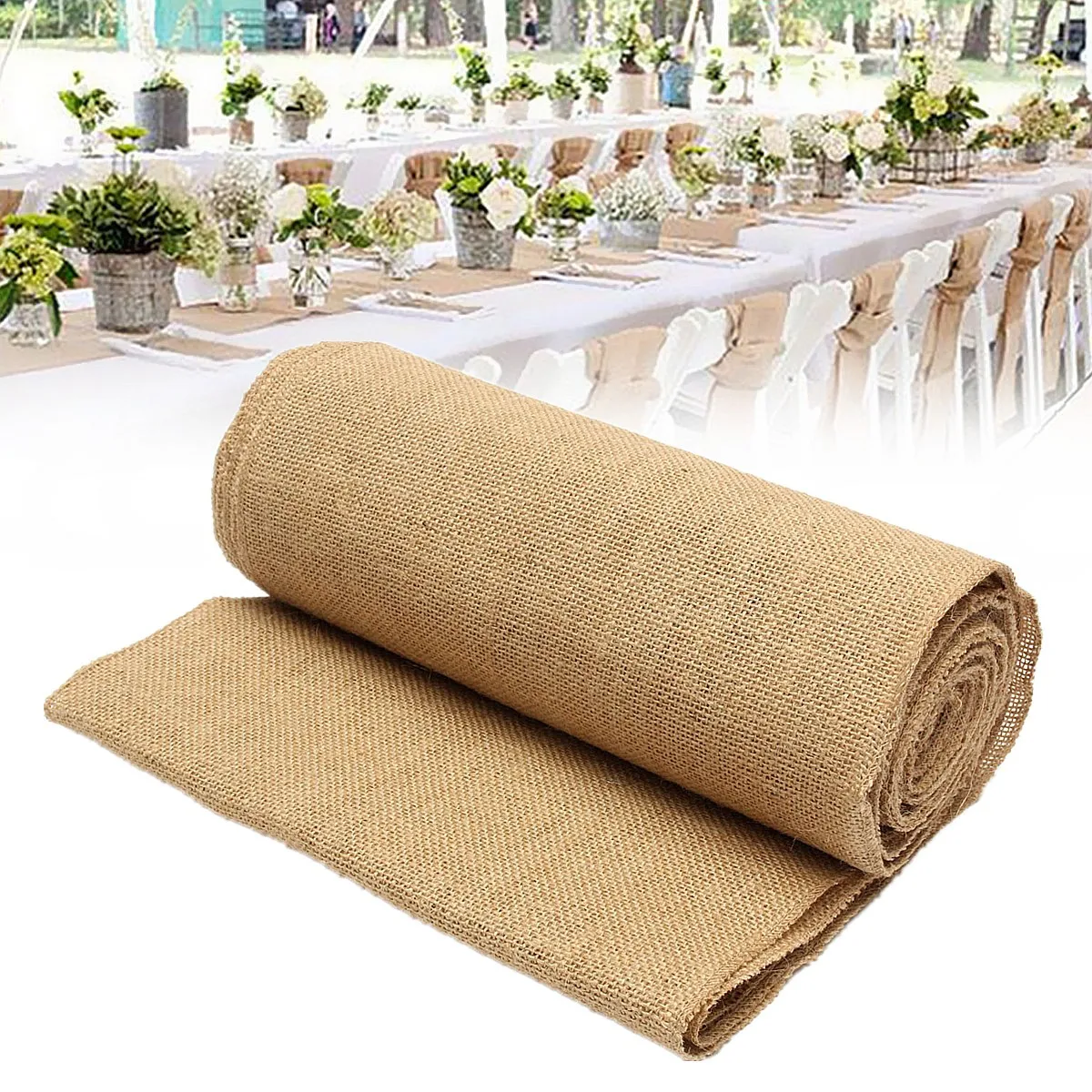 Vintage Natural Burlap Jute Linen Table Runner Table Cloth For Dinning