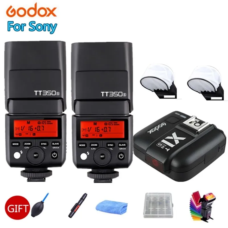 2х вспышка Godox TT350S для камеры, светильник ttl HSS 1/8000s 2,4G Speedlite для sony, беззеркальная камера a7RII a7R a58 a99 ILCE6000L - Цвет: Черный