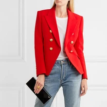 Новинка Весна Осень Модные женские двубортные металлические пуговицы Блейзер Женский Тонкий Пиджаки Верхняя одежда красный 3XL JC1672