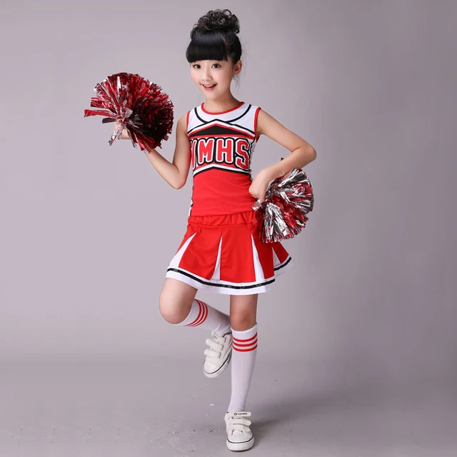 with 2 Pcs Pom Poms Cheerleader sleeveless girls dance costume cheerleader costume modern dance