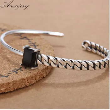 

Anenjery 925 Sterling Silver Tricolor Zircon Irregular Twisted Chain Model Thai Silver Cuff Bracelets & Bangles S-B74