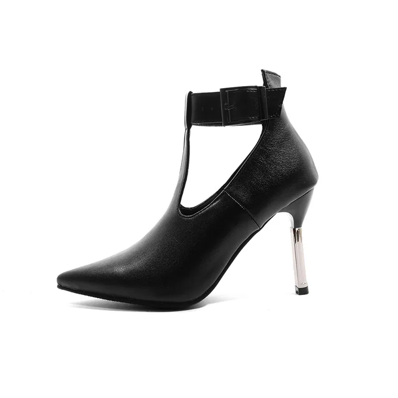 

THEMOST Women Short Tube Boots Sexy Hasp Stilettos High Heel Pointed Toe Spring Autumn Winter Shoes Hollowing Out Sandals Boots