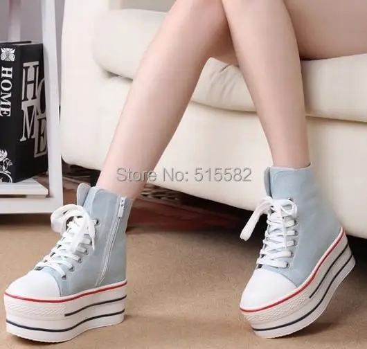 

2017 new fashion high top women platform canvas shoes breathable casual thick bottom lace up zipper boots female leisure shoes