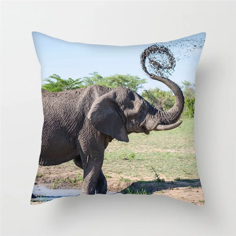 Fuwatacchi наволочки для подушки со слоном и львом, дикие наволочки с изображением животных, луг, Декоративные Чехлы для подушек для домашнего кресла, дивана, 45*45 см - Цвет: PC07754