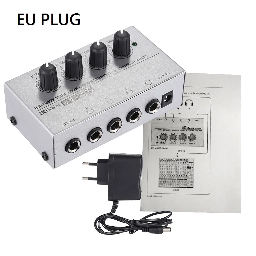 HA400 4 канала аудио стерео усилитель для наушников ультра-компактный усилитель для наушников с адаптером питания - Цвет: EU Plug