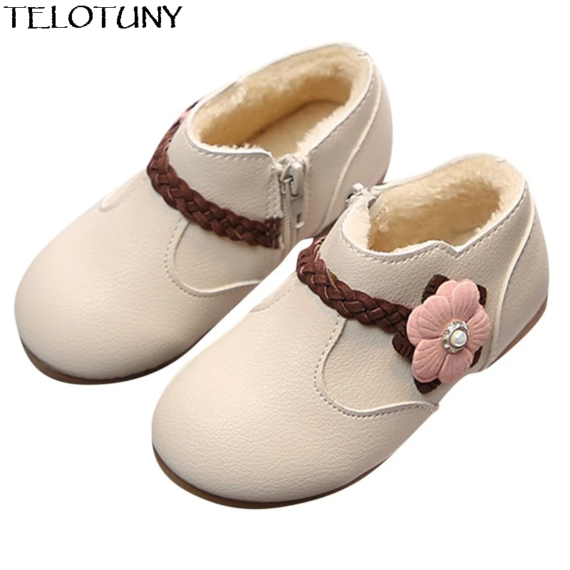 TELOTUNY/ г.; модные зимние теплые детские однотонные ботинки принцессы на молнии с цветочным узором для девочек; IU30
