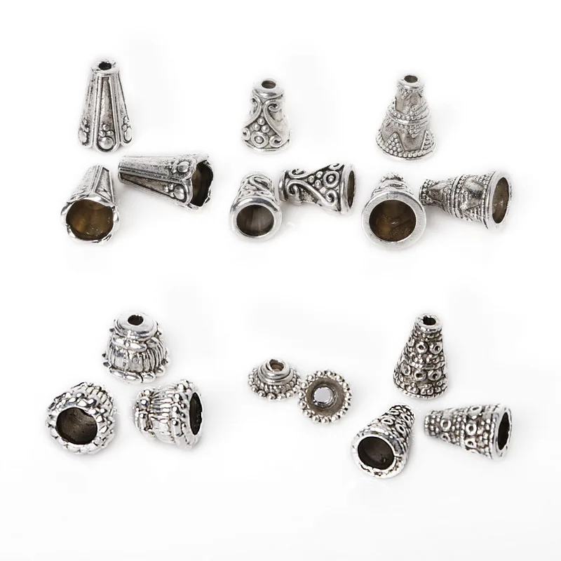 

Mixed Charm 86pcs/lot 6 Styles Assorted Silver Plated Engraved Bead Caps End Cap Cone Tone Findings DIY Craft Jewelry Findings
