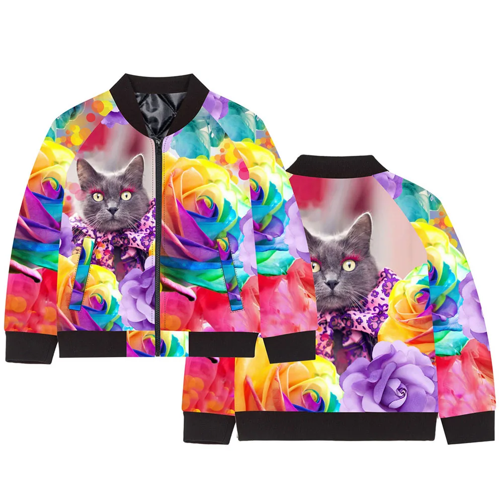 Girls coat nice New Children Jacket Fashion flower cat Print Kids warm Jackets Autumn Winter