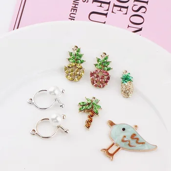 

Min order 20pcs/lot color imitate rhinestone decoration cartoon pineapple/Coconut trees/rounds rings/birds shape pendant charms