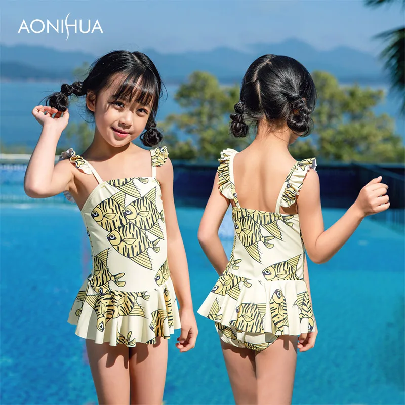 AONIHUA Girls One Piece Swimsuit Fish Pattern Swimwear For Girls Swim ...