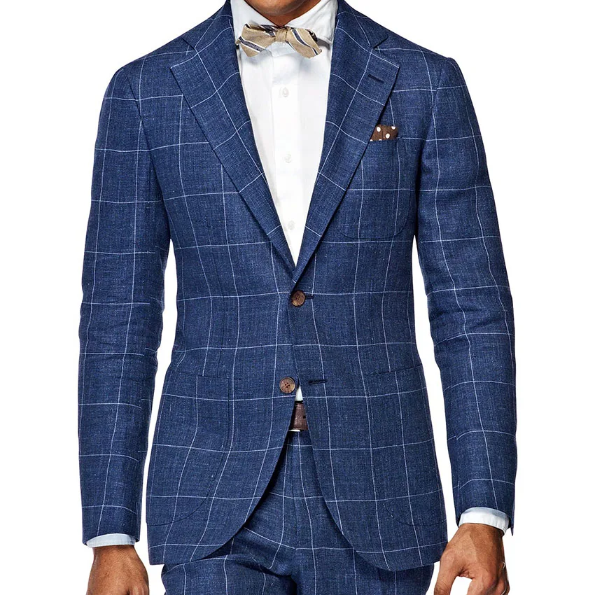 

Men'S Wardrobe Essentials Slim Fit Windowpane Suit Tailor Made Navy Blue Windowpane Check Suits For Men,Elegant Business Suit