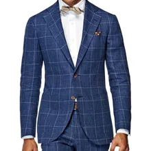 Men’s Slim Fit Windowpane Suit Tailor Made Navy Blue