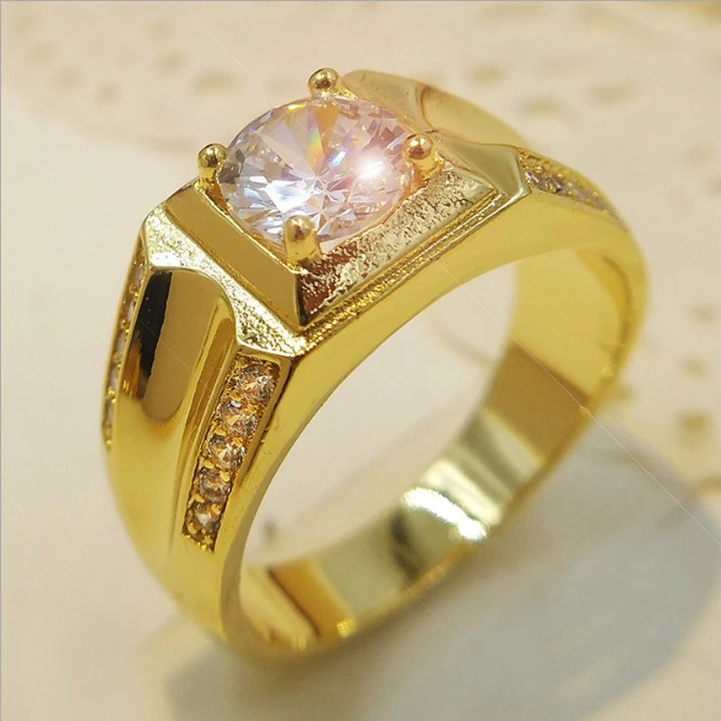 Luxury AAA Cubic Zirconia Wedding Ring Men Gold Jewelry