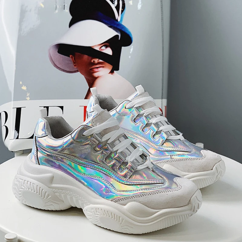 2019 Spring Autumn Shoes Women Platform Shoes Lady Lace Up Casual Shoe Creepers Harajuku Punk Sneakers Girl Female Silver Shoes (10)