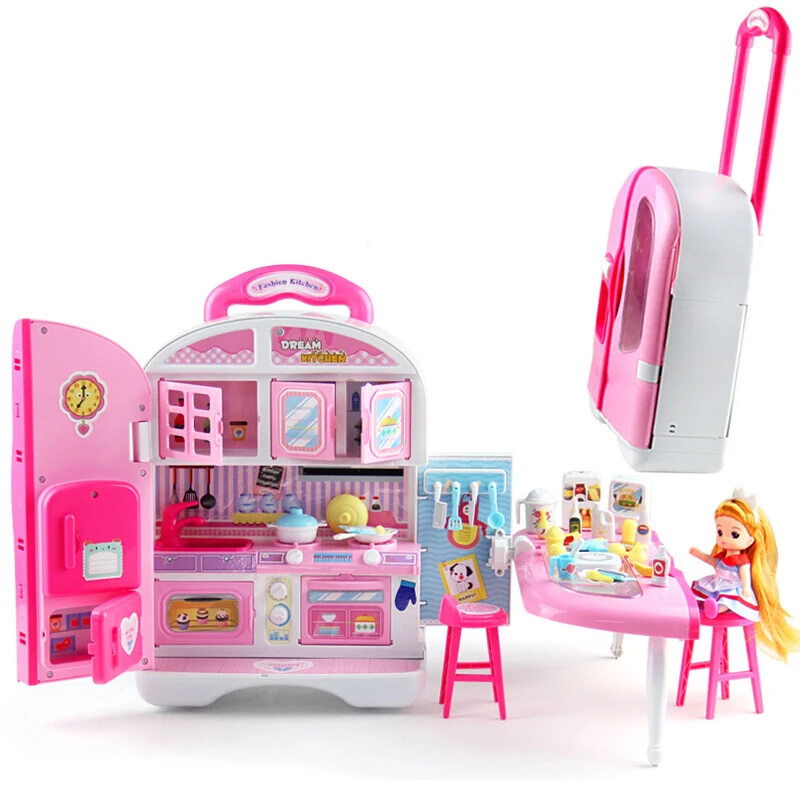 

Free Shipping Small Scholar Drawbar Refrigerator S-508C Doll House Portable Storage Castle Home Pretend Play Gift For Girls