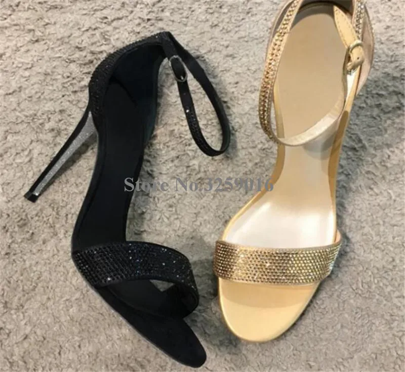 

Women Bling Bling Rhinestone One Strap Stiletto Thin Heel Sandals Ankle Strap Crystal High Heel Sandals Wedding Dress Shoes