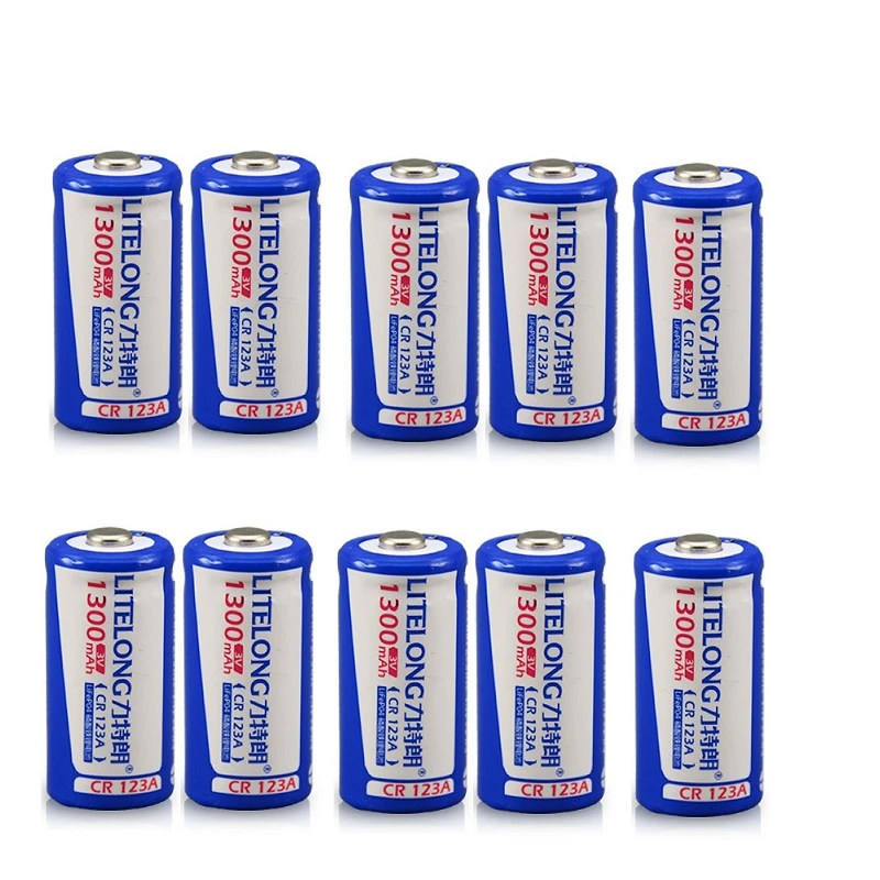 

10PCS CR123A rechargeable lithium battery 3V lithium camera battery 16340 batteries 1300mah
