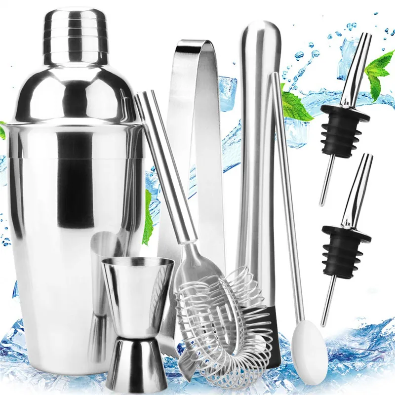 

18oz Stainless8Pcs Steel Cocktail Shaker Bar Set Tools with Martini Mixer Double Measuring Jigger Professional Bar Accessories
