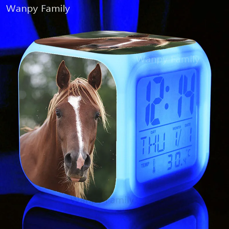 Ferghana лошадь Будильник для детей фестиваль подарок многофункциональный светящийся светодиодный Изменение цвета Цифровые будильники - Цвет: Фиолетовый