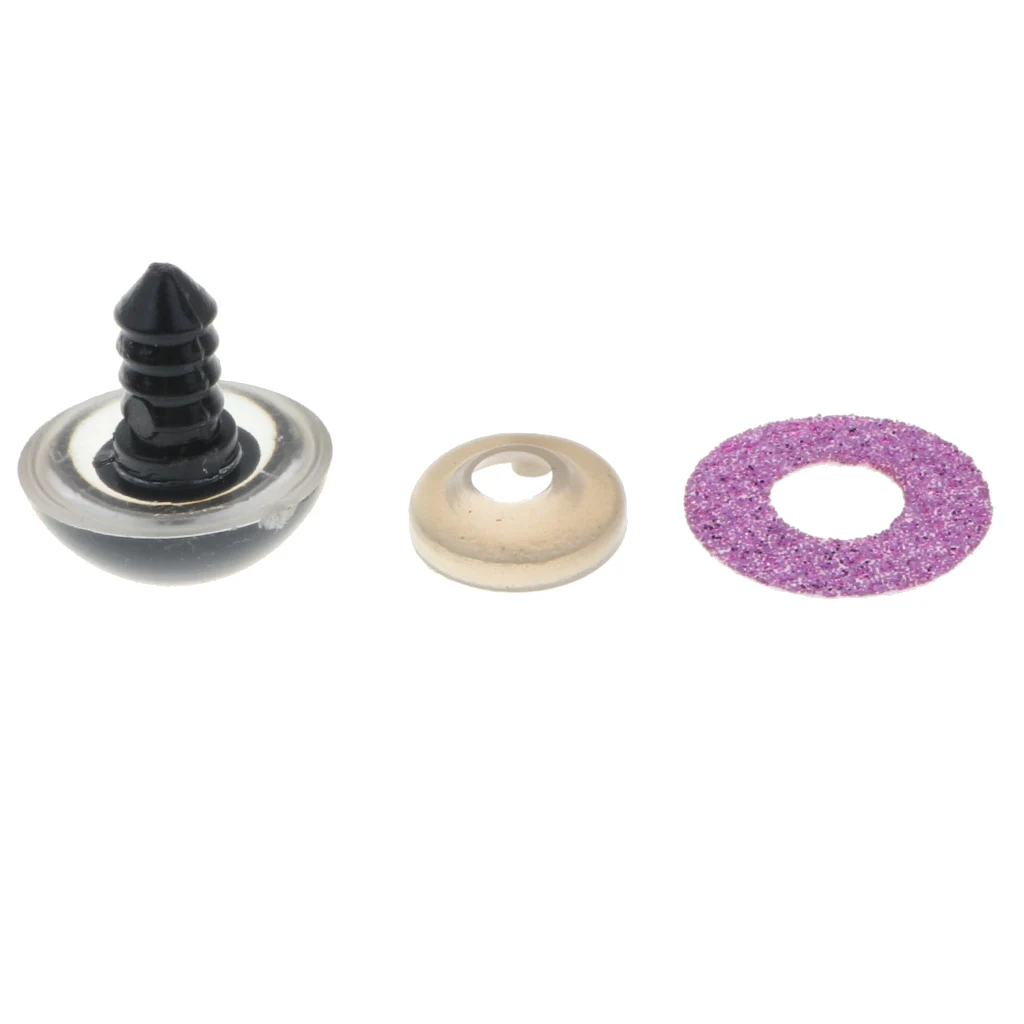 100pcs 10 Colors Plastic Round Safety Eyes + Glitter Nonwovens + Washers For Teddy Bear Soft Stuffed Toy DIY 16mm/18mm/20mm/24mm