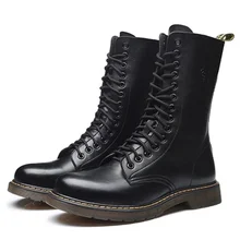 Мужские мотоциклетные ботинки; сезон осень-зима; ботинки до середины икры из натуральной кожи на шнуровке; брендовая мужская обувь в винтажном стиле; зимние ботинки; 02A