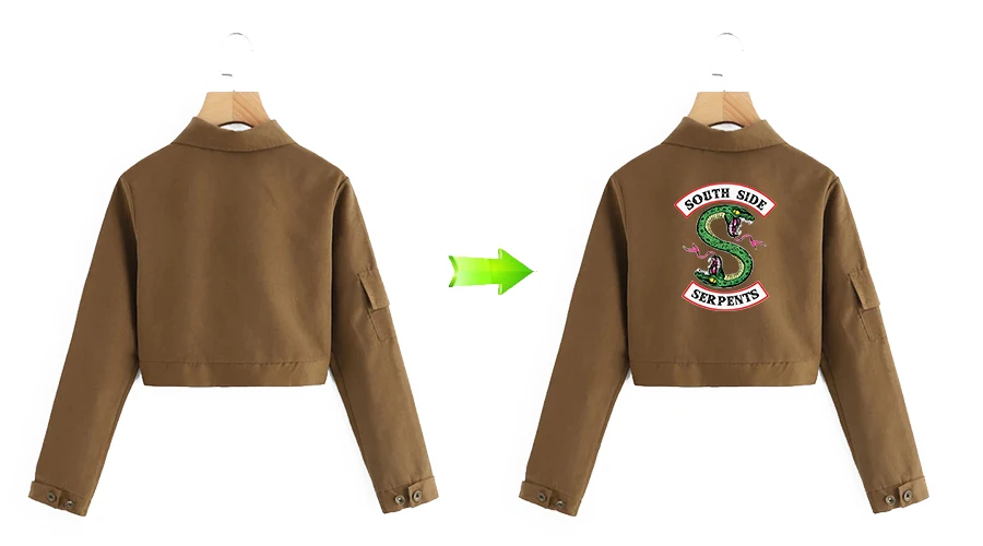 Green Snake Patches DIY Heat Transfer Jacket Applique Iron-on Sticker For Clothes Riverdale South Side Serpents Patch Washable