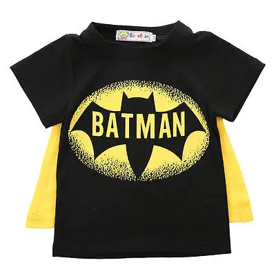 Летняя футболка с суперменом для маленьких мальчиков; Детский костюм с короткими рукавами; топы - Цвет: Черный