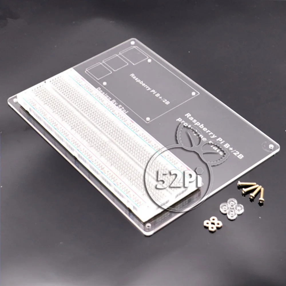 

Prototype Mounting Plate with MB-102 Transparent 830Point Solderless PCB Breadboard for Raspberry Pi 3 / 2 Model B