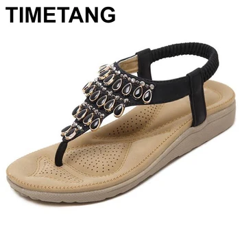 

TIMETANG Flip Flops Women Sandals Summer Style Zapatos Mujer Rhinestone Wedge Low Heels Shoes Woman Sandalias Mujer C050