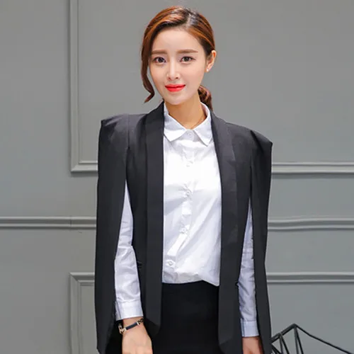 Dimensional Cut Black Split Notched Women Draped Pockets