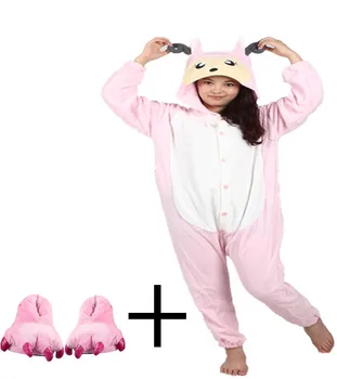 

New Funny Cartoon Animal Onesie Costume Homewear Lounge Wear Pink Sheep Pajamas Regular Round Neck Solid Casual Slipper