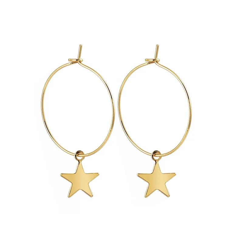 1 пара модные новые блестящие простые милые звезды маленькие серьги-кольца с подвеской серебряные серьги золотого цвета для женщин E300-T2