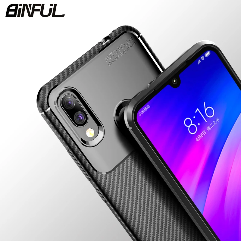 Чехол для Xiaomi Redmi 7 Мягкий Силиконовый противоударный чехол из углеродного