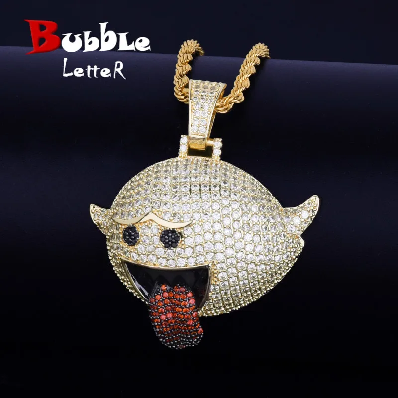 

Flying Ghost Hip Hop Pendant With Tennis Chain Gold Silver Color Bling Cubic Zircon Men's Necklace Jewelry For Gift