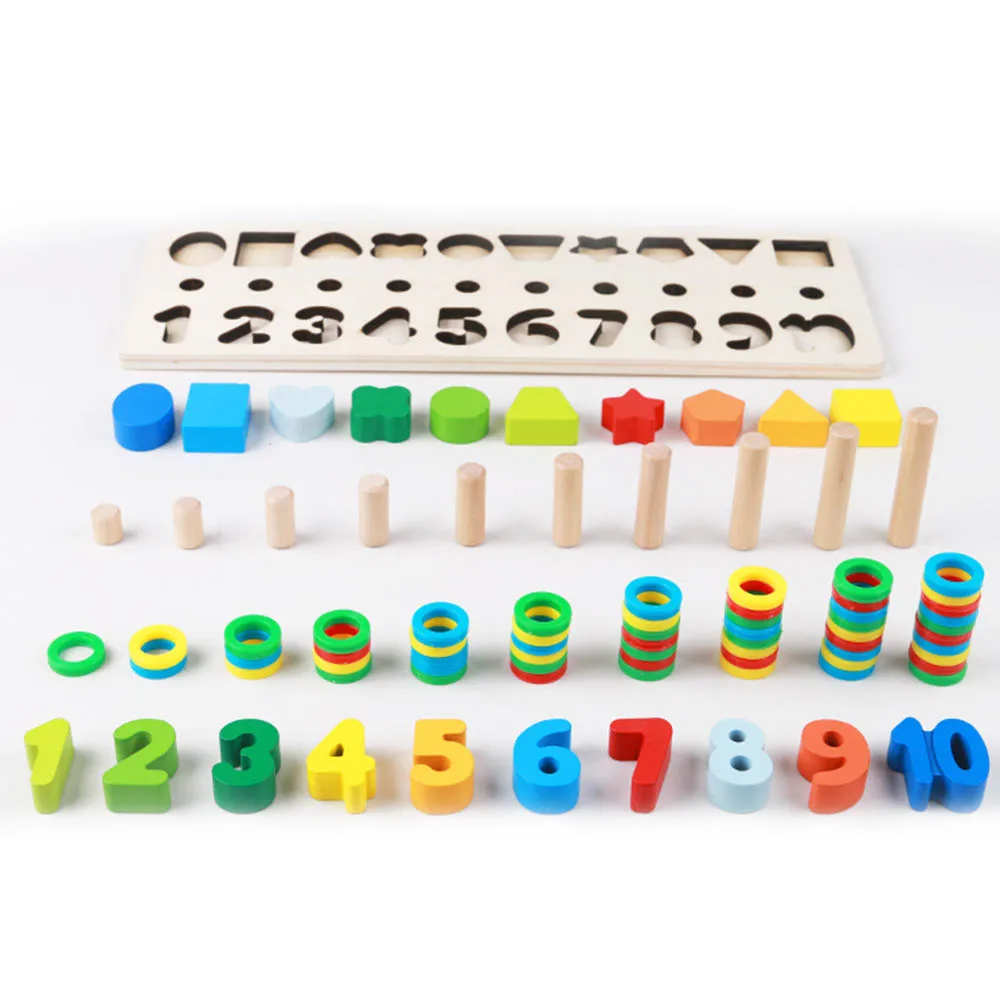 Деревянные цветные цифровые формы парные когнитивные логарифмическая доска Раннее детство образование головоломка ручной захват головоломки игры