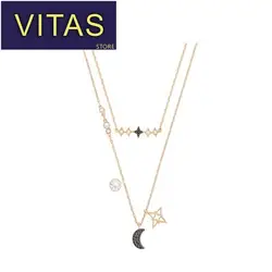 Vitas SWA стерлингового серебра цепочки и ожерелья Простой элегантный сверкающий Циркон луна кулон звезда пара ЮВ